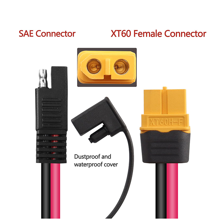 12AWG SAE to XT60 Connector Adapter Extension Cable for Solar Generator Power Station Lipo Battery