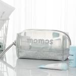 Factory Direct Sell Pink Mesh Leather Cosmetic Bag With Logo Custom