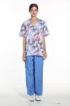 155 GSM V Neck Rolled Collar Nurse Print Short Sleeve Medical Uniform Wrinkle