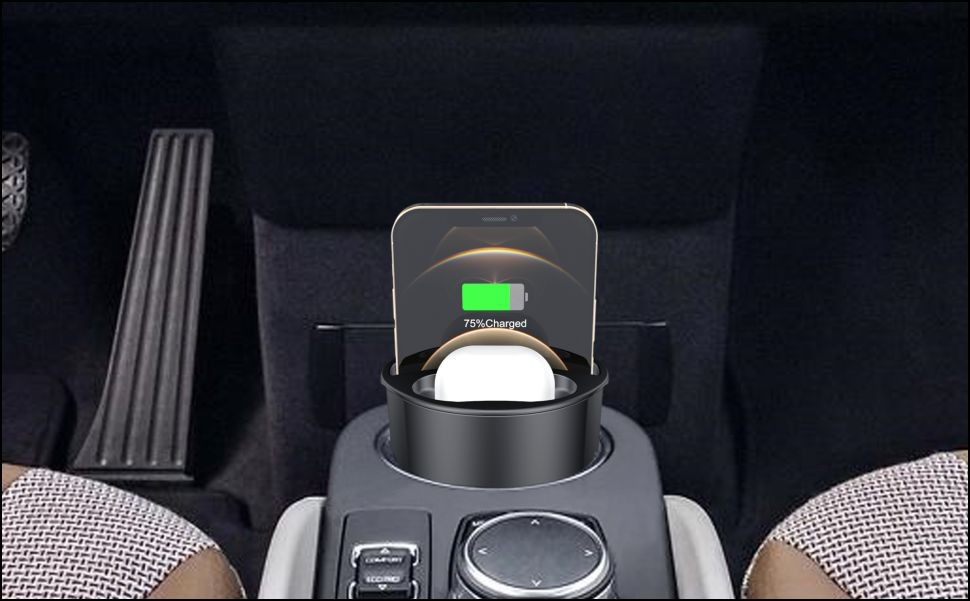 Cup Car Wireless Charger With Convenient Wireless Charging & Cable Charging