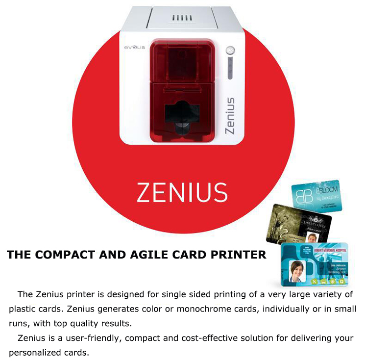 High Speed Color YMCKO Evolis Zenius Single Sided PVC ID Card Printer for CR80 Cards