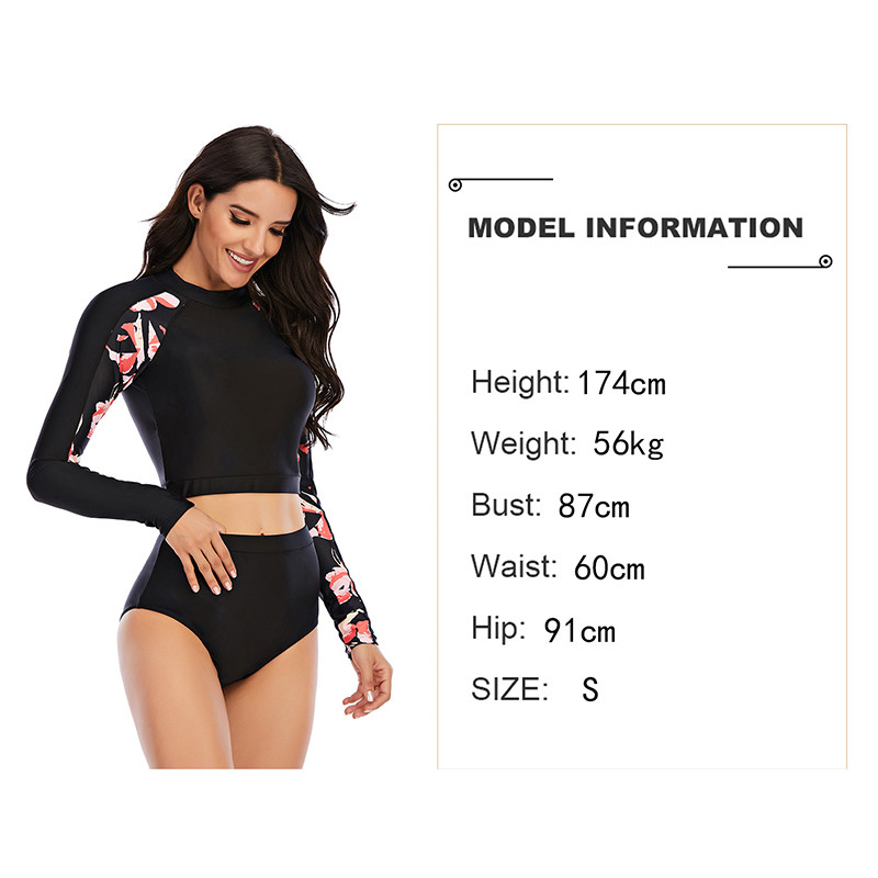 Sunscreen Long Sleeve 2 Piece Swimsuit Round Neck Womens Long Sleeve Surf Suit