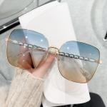 144mm Women Polarized Sunglasses , Metal Rim Sunglasses Chain Mirror Legs