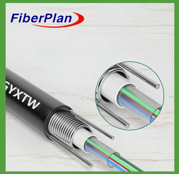 Outdoor Armored Singlemode GYXTW G652D Fiber Optic Wire Cable Black Aerial