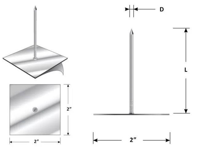 2-1/2" Galvanized Rock Wool Self Stick Insulation Pins For Duct Wrap