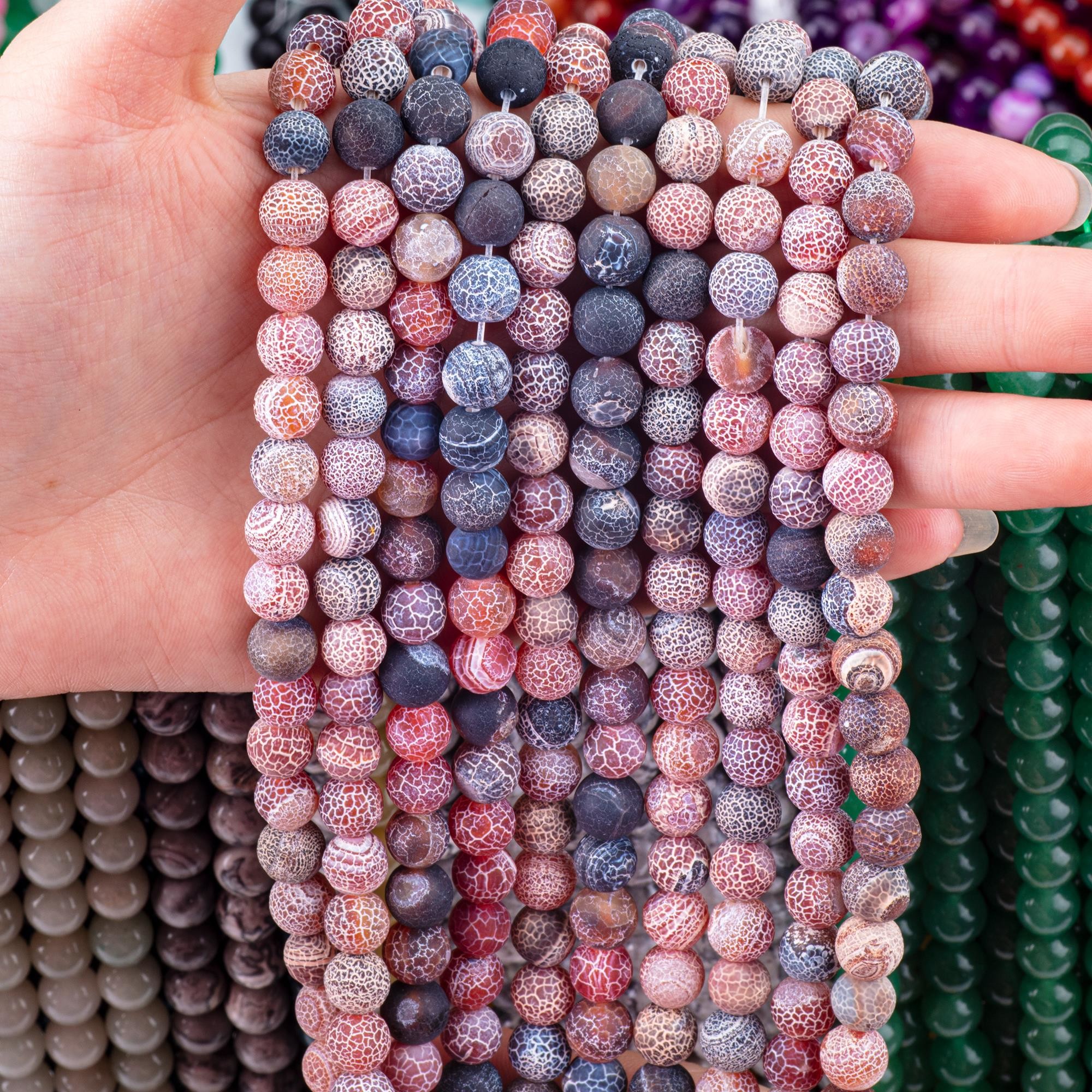 Dream Weathered Agate Loose Bead Strands Semi Precious Stone Matt Frosted Cracked Agate for DIY Jewelry Making