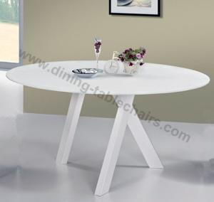 Wholesale Super White Painted Tempered Glass Dining Table Dia 1.5 Meter Streamlined Legs from china suppliers