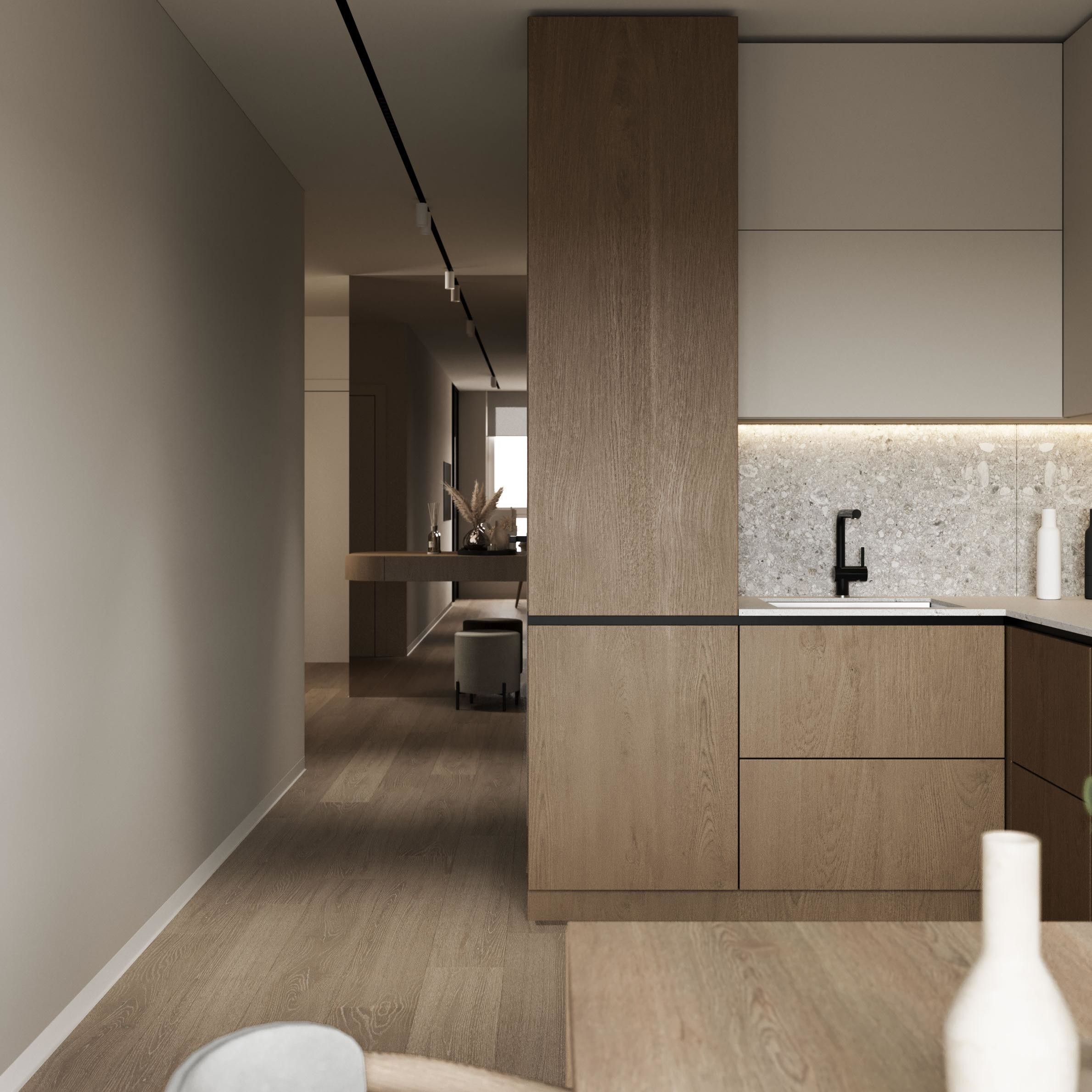 Modern Apartment Wooden Veneer Matt Lacquer Finished Kitchen Cabinets