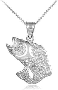 Wholesale High Polish 925 Sterling Silver Jumping Sea Bass Fish Sea Life Charm Pendant Necklace from china suppliers