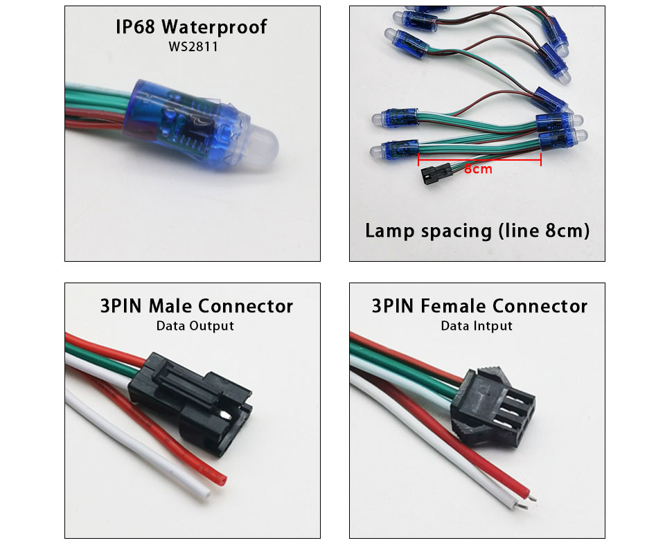 Waterproof RGB LED Pixel Strip Light Addressable WS2811 Full Color