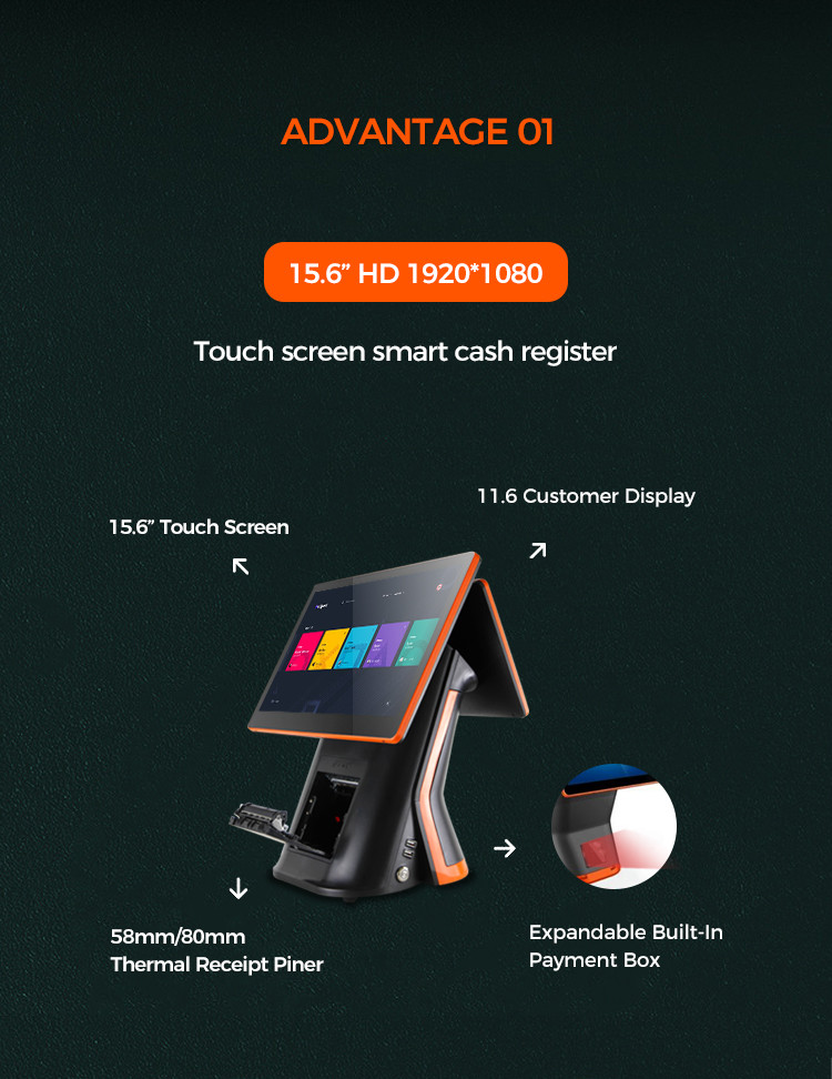 Carav Multi Point Touch Dual Screen FC Certified Pos Machine For Supermarket