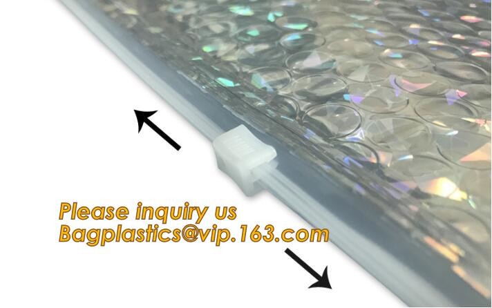 Holographic Zipper Slider Zip Lock Bubble Bag,Cosmetic Zipper Bag/Rose Gold Slider Bubble Bag with Logo,Slider Bubble Zi