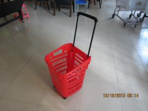 Wholesale Red Plastic Rolling Basket Cart For Supermarket / Vegetable Shopping Basket from china suppliers