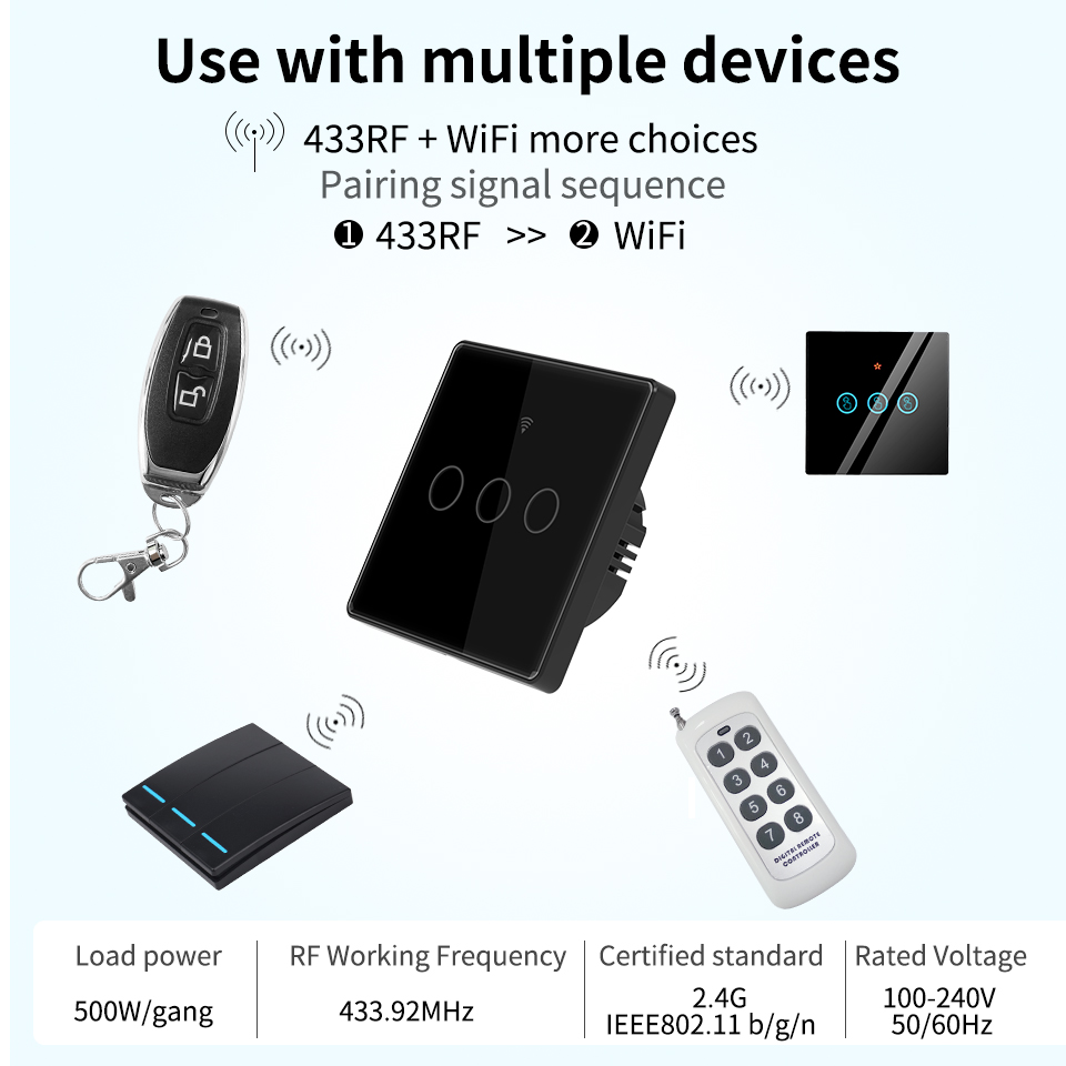 Tuya WIFI Smart Wall Touch Switch Glass Panel LED