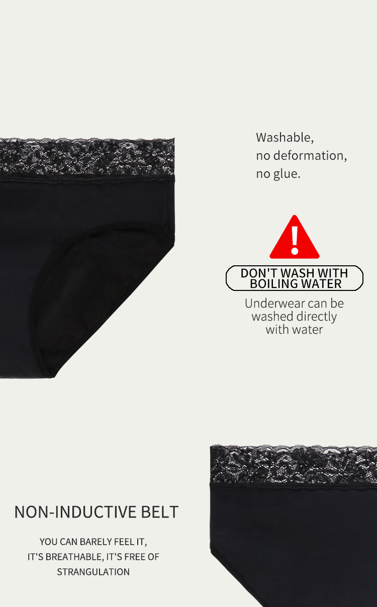 Sexy beautiful lace Absorbent 4 Layers Leak Proof Mid Waist Period Menstrual Underwear lingerie women's panties