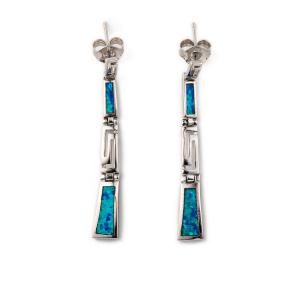 Wholesale With Sterling Blue Opal Dangle Earrings with Greek Key Unique vintage design Earrings For Women from china suppliers