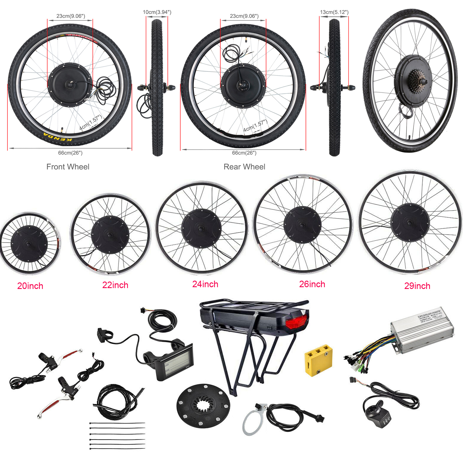 Fancy Magic Pie New Generation 250W/1500W e bike conversion kit with regenerative braking Rim size 20-29" Front Wheel