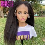 Untreated Kinky Straight Human Hair Lace Frontal Wigs Pre-Plucked