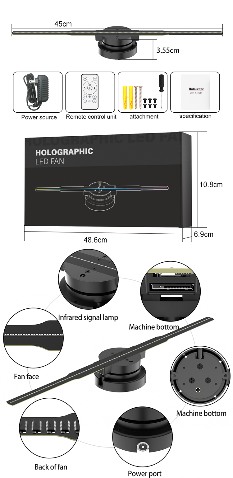 Indoor 3D Advertising Holographic Led Fan 45 cm Led Light Display with Cloud Control
