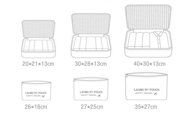 6 Pieces Polyester Travel Bag Set Clothing Shoes Cosmetic Luggage Organizer Set
