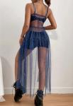 Sling Mesh Bikini Cover Up Sexy Slim Dress Sleeveless Solid Pattern