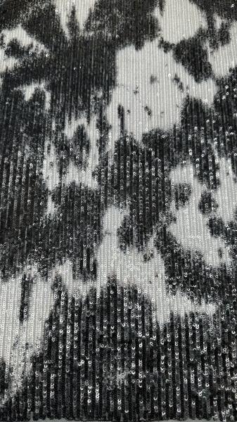 Black And White Sequin Embrroidered Fabric Elegant For AW Season For Ladies
