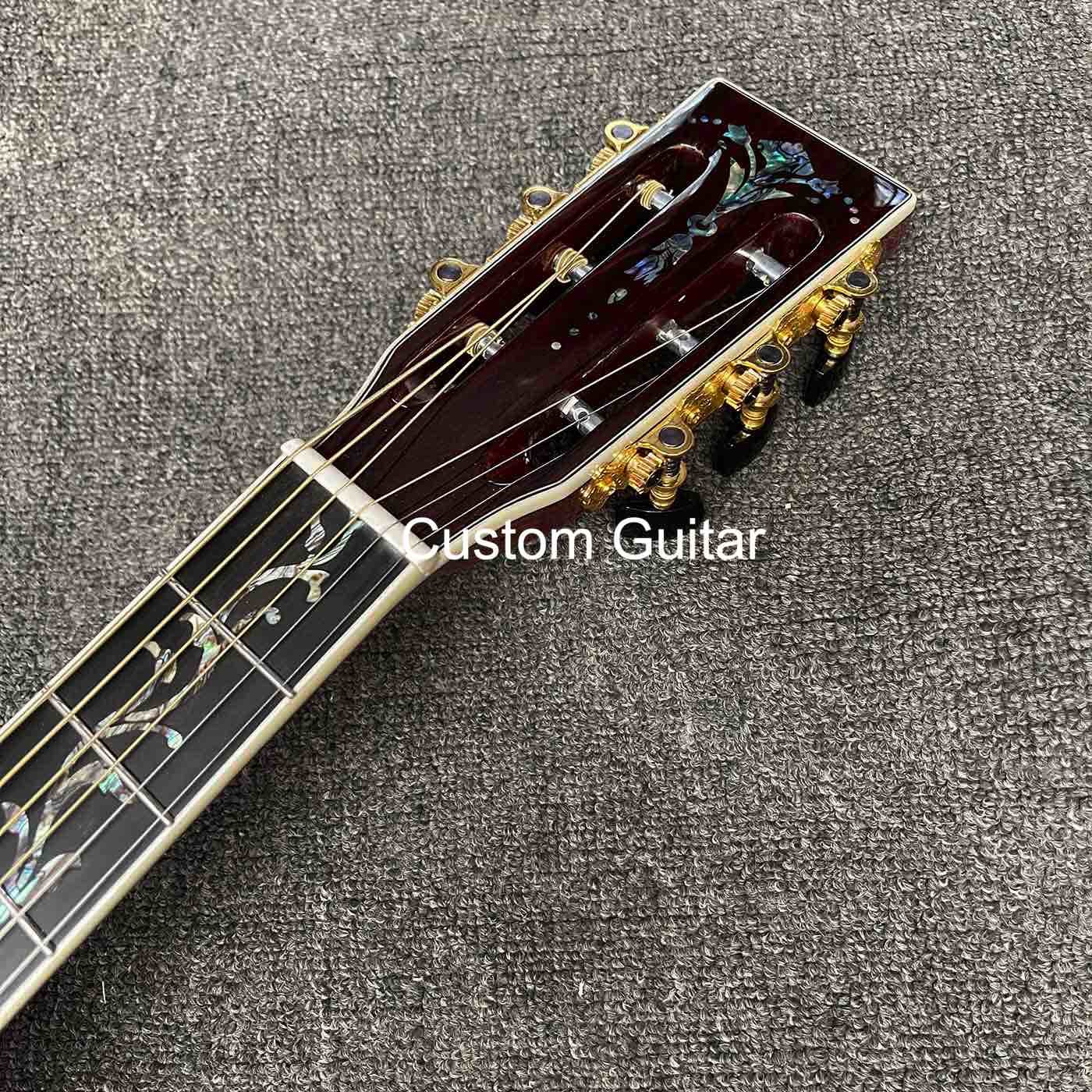 39" Solid Rosewood Back Side Acoustic Guitar Ebony Fretboard Abalone Inlays in Yellow Painting