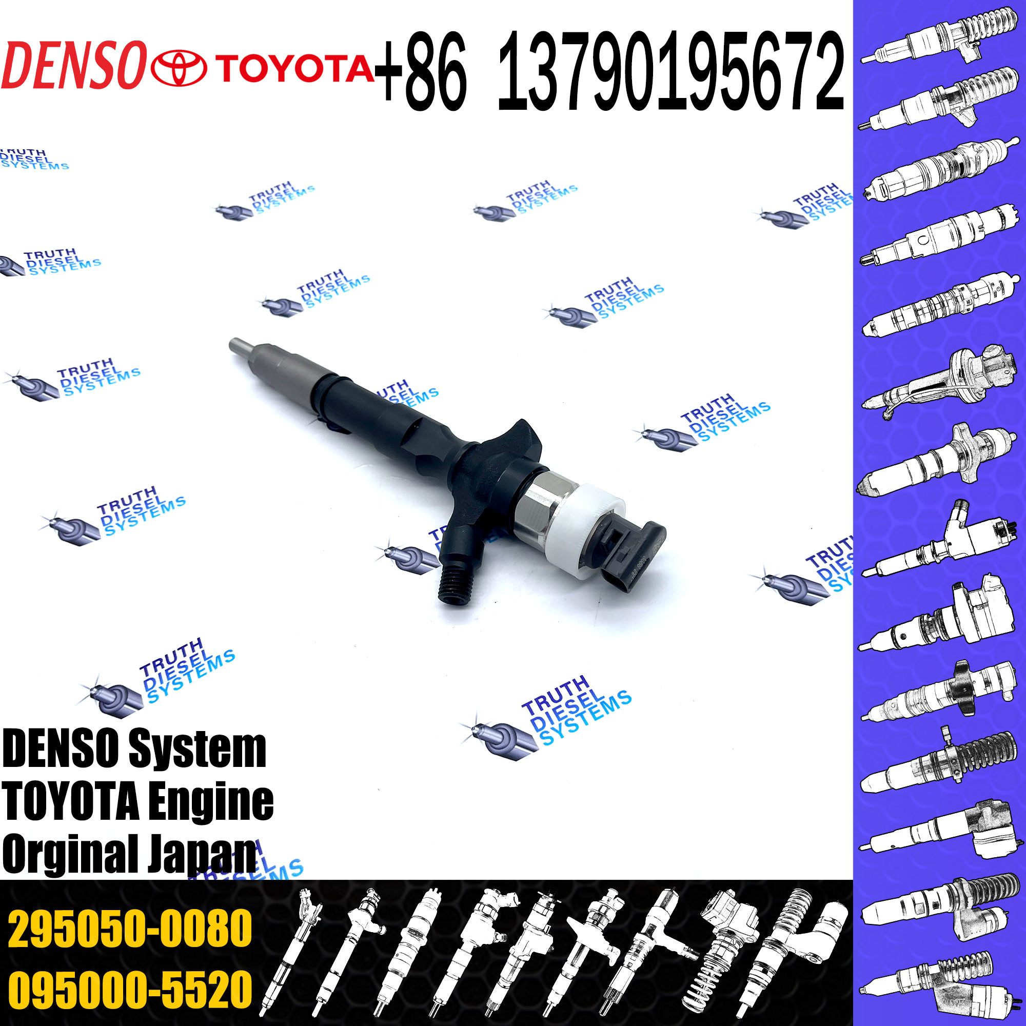 1KD-FTV 295050-0080 Nozzles Common Rail Fuel Injector 295050-0083 295050-0084 295050-0085 295050-0086 for Toyota Dyna 3.