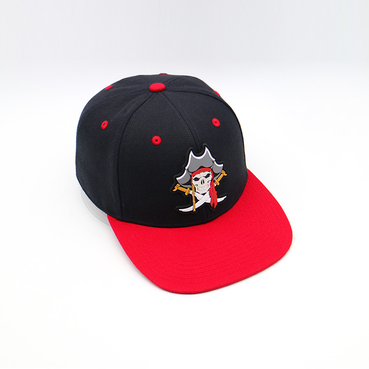 Hip Pop Flat Brim Snapback Hat 3D Embroidered Black And Red