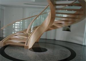 Wholesale Interior Building Curved Stairs Wooden Staircase With 12mm Tempered Glass Balustrade from china suppliers