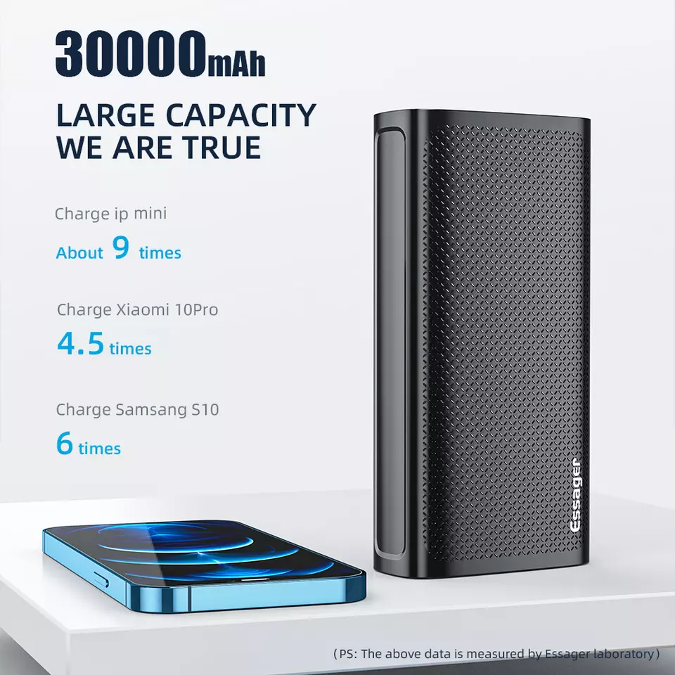 Portable 30000 MAh Power Banks Supporting 22.5W Fast Charging 3 Input Output