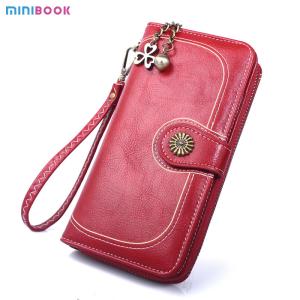 Wholesale Women's Long Wallet Leather Zipper Cash Stuffing Wristlet Purse Monederos Money Card Bag from china suppliers