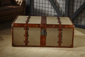Wholesale Retro Canvas Lifted Cover Leather Steamer Trunk Coffee Table Copper Nails Decoration from china suppliers