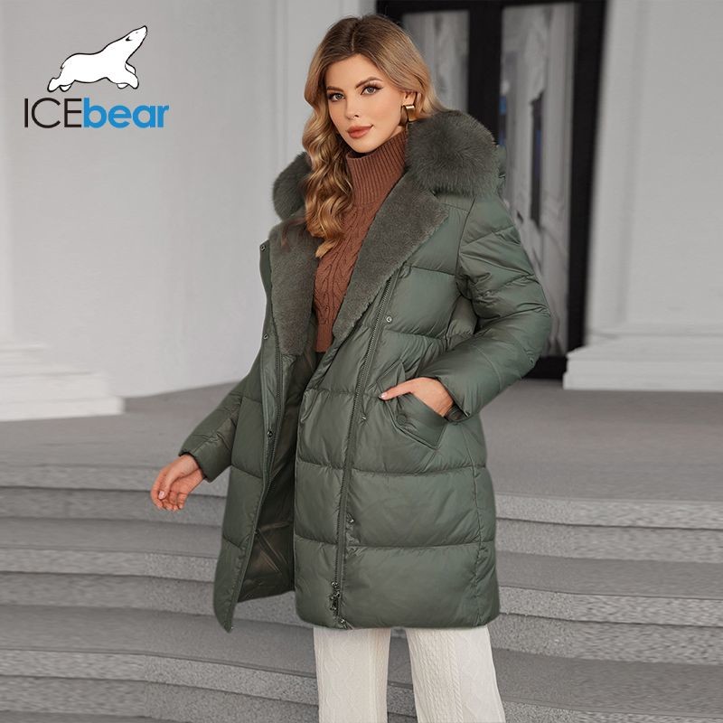 Luxurious Real Fox Fur Collar Mid Length Down / Cotton Jacket With Oblique Placket Design Showcasing Unique Elegance