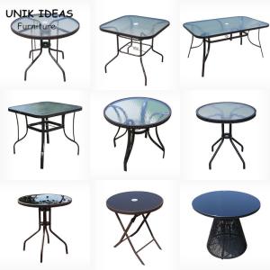 Wholesale Black Tempered Glass Garden Table Outdoor Round Metal Dining Table 80cm from china suppliers