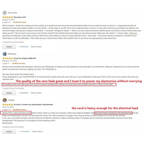 NEMA 1-15P to 1-15R Power Cord 18 AWG Copper for Small Appliances