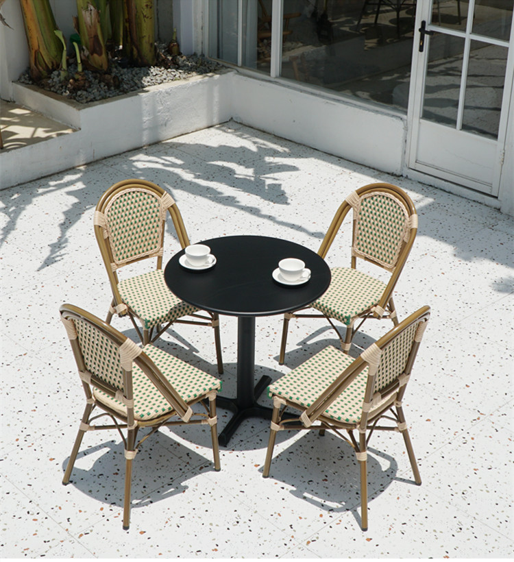 Cafe Garden Furnitures Black White Rattan Bamboo Dining Chairs