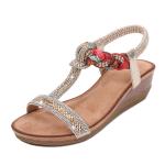 BS098 Sandals Women Ladies Shoes Bohemian Style T-Strip Rhinestone Wedge Sandals