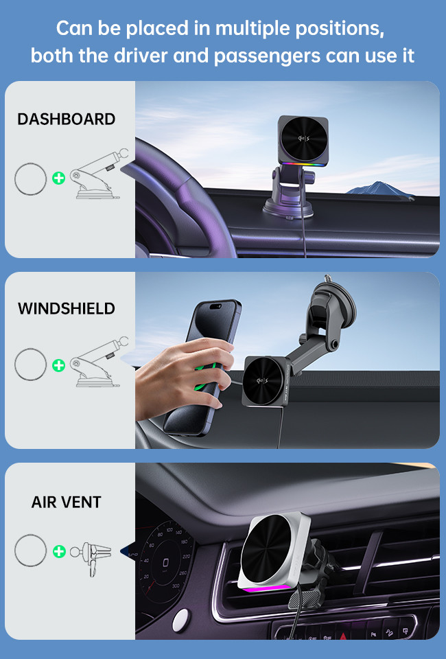 Dynamic Atmosphere Experience Iphone Charger Stand With 9 Light Colors Switching And 15w Fast Charging For Automotive