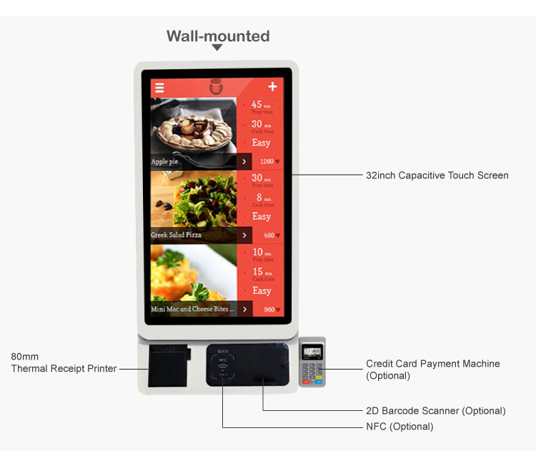 Innolux Display and Touch Screen in Self Service Payment Kiosk for Fast Food Ordering