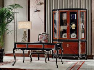 Wholesale Luxury Home office Furniture set Ebony wood Bookcase cabients and Reading desk in glossy painting with Writing chairs from china suppliers