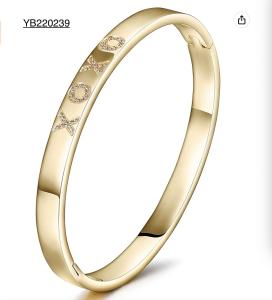Wholesale 5mm Width XOXO Alphabet Gold Rhinestone Bracelet Stainless Steel Snap Bangle from china suppliers