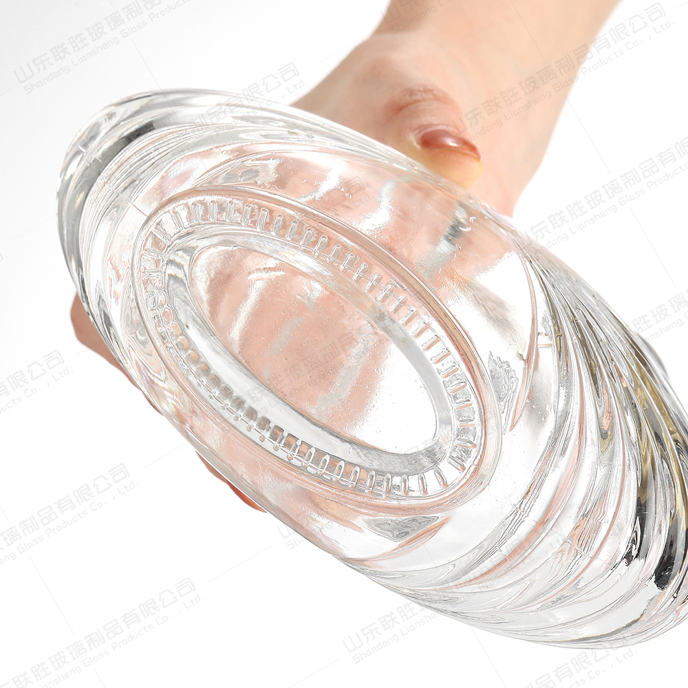 Clear Glass Bottle with Cork 750ml 1000ml Flat Carved Artistic Base Material Glass