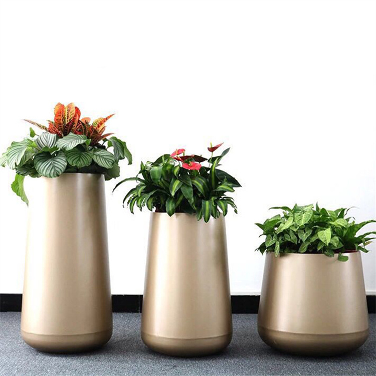Hot sale decorative round steel flower pots small planter
