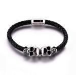 Fashion jewelry custom engraved leather bracelet stainless steel magnetic clasps