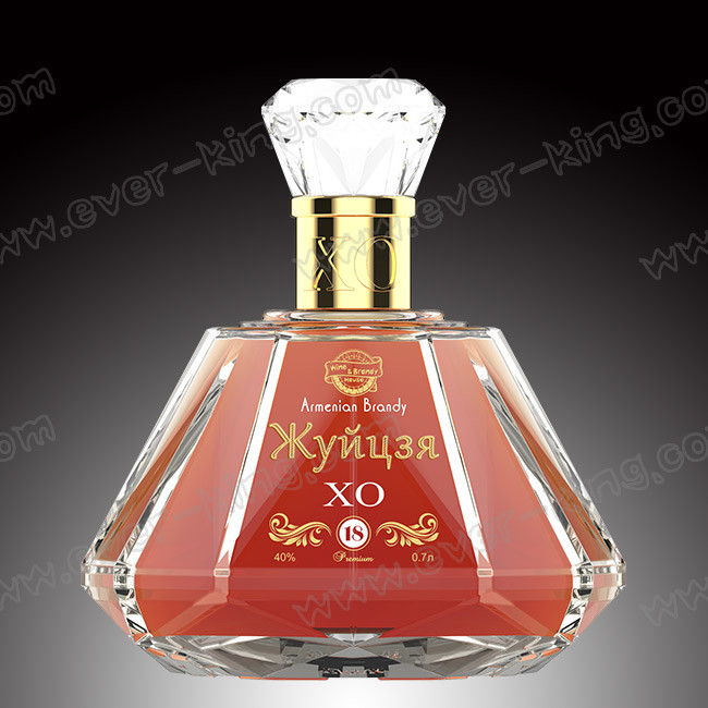 High End Diamond Shape Glass Brandy Bottle Embossed