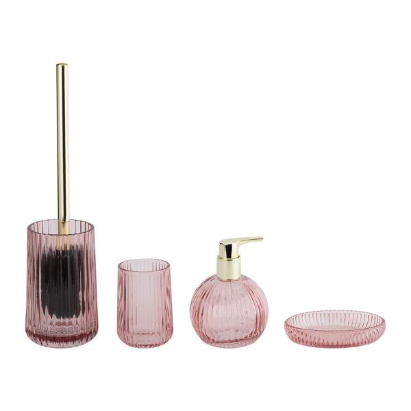 Pink Glass Bathroom Sets Pumpkin Shape Vertical Stripe Glass Lotion Dispenser