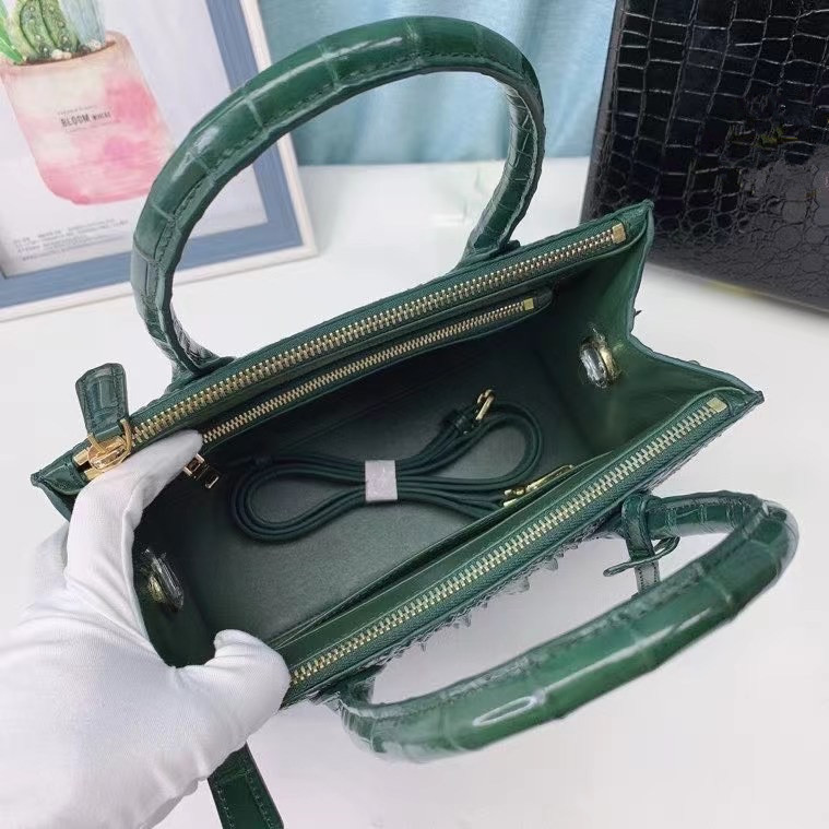 Genuine Alligator Skin Women Small Totes Tag Purse Shoulder Bag Authentic Real Crocodile Leather Lady Top-handle Handbag