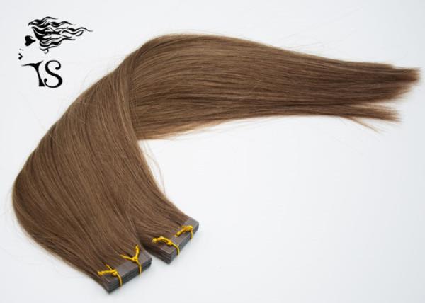 Dark Brown Indian Virgin Tape In Human Hair Extensions , Straight Indian Hair