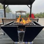Outdoor Decorative Square Black Steel Gas Pool Fire Water Feature For Swimming